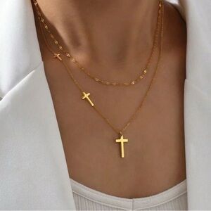 Gold Plated Stainless Steek Cross Layered Necklace | Minimal Faith Pendant